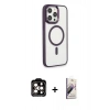 MARSİLYAN™- iPhone 15 Pro Max Kılıf Yankı Işık Özel Seri - Siyah Bilvis 3D Mat Cam Ekran Koruyucu + PVD Metal Kamera Lens - TU