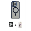 MARSİLYAN™- iPhone 15 Pro Max Kılıf Yankı Işık Özel Seri - Siyah Bilvis 3D Mat Cam Ekran Koruyucu + PVD Metal Kamera Lens - LT