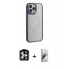 MARSİLYAN™- iPhone 15 Pro Max Kılıf Yankı Işık Özel Seri - Siyah Bilvis 3D Mat Cam Ekran Koruyucu + PVD Metal Kamera Lens - TU