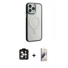 MARSİLYAN™- iPhone 15 Pro Max Kılıf Yankı Işık Özel Seri - Siyah Bilvis 3D Mat Cam Ekran Koruyucu + PVD Metal Kamera Lens - TU