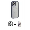 MARSİLYAN™- iPhone 15 Pro Max Kılıf Yankı Işık Özel Seri - Siyah Bilvis 3D Mat Cam Ekran Koruyucu + PVD Metal Kamera Lens - LT