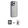 MARSİLYAN™- iPhone 15 Pro Max Kılıf Yankı Işık Özel Seri - Siyah Bilvis 3D Mat Cam Ekran Koruyucu + PVD Metal Kamera Lens - GI