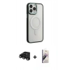 MARSİLYAN™- iPhone 15 Pro Max Kılıf Yankı Işık Özel Seri - Siyah Bilvis 3D Mat Cam Ekran Koruyucu + Raze Metal Kamera Lens - SH
