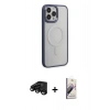 MARSİLYAN™- iPhone 15 Pro Max Kılıf Yankı Işık Özel Seri - Siyah Bilvis 3D Mat Cam Ekran Koruyucu + Raze Metal Kamera Lens - SH