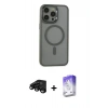 MARSİLYAN™- iPhone 15 Pro Max Kılıf Yankı Işık Özel Seri - Siyah Bilvis 5in1 3D Magic Cam Ekran Koruyucu + Raze Metal Kamera Lens - SH