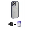 MARSİLYAN™- iPhone 15 Pro Max Kılıf Yankı Işık Özel Seri - Siyah Bilvis 5in1 3D Magic Cam Ekran Koruyucu + Titanyum Gri Raze Metal Kamera Lens