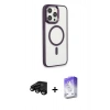 MARSİLYAN™- iPhone 15 Pro Max Kılıf Yankı Işık Özel Seri - Siyah Bilvis 5in1 3D Magic Cam Ekran Koruyucu + Raze Metal Kamera Lens - SH