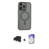 MARSİLYAN™- iPhone 15 Pro Max Kılıf Yankı Işık Özel Seri - Siyah Bilvis 5in1 3D Magic Cam Ekran Koruyucu + Raze Metal Kamera Lens - LT