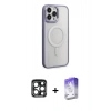 MARSİLYAN™- iPhone 15 Pro Max Kılıf Yankı Işık Özel Seri - Siyah Bilvis 5in1 3D Magic Cam Ekran Koruyucu + Lacivert PVD Metal Kamera Lens