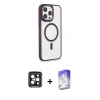 MARSİLYAN™- iPhone 15 Pro Max Kılıf Yankı Işık Özel Seri - Siyah Bilvis 5in1 3D Magic Cam Ekran Koruyucu + PVD Metal Kamera Lens - SH