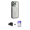 MARSİLYAN™- iPhone 15 Pro Max Kılıf Yankı Işık Özel Seri - Siyah Bilvis 5in1 3D Magic Cam Ekran Koruyucu + Raze Metal Kamera Lens - TMGI