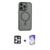 MARSİLYAN™- iPhone 15 Pro Max Kılıf Yankı Işık Özel Seri - Siyah Bilvis 5in1 3D Magic Cam Ekran Koruyucu + Lacivert PVD Metal Kamera Lens