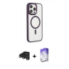 MARSİLYAN™- iPhone 15 Pro Max Kılıf Yankı Işık Özel Seri - Siyah Bilvis 5in1 3D Magic Cam Ekran Koruyucu + Raze Metal Kamera Lens - TMGI