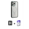 MARSİLYAN™- iPhone 15 Pro Max Kılıf Yankı Işık Özel Seri - Siyah Bilvis 5in1 3D Magic Cam Ekran Koruyucu + PVD Metal Kamera Lens - SH