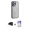 MARSİLYAN™- iPhone 15 Pro Max Kılıf Yankı Işık Özel Seri - Siyah Bilvis 5in1 3D Magic Cam Ekran Koruyucu + Raze Metal Kamera Lens - LT