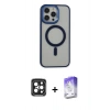 MARSİLYAN™- iPhone 15 Pro Max Kılıf Yankı Işık Özel Seri - Siyah Bilvis 5in1 3D Magic Cam Ekran Koruyucu + PVD Metal Kamera Lens - SH