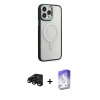 MARSİLYAN™- iPhone 15 Pro Max Kılıf Yankı Işık Özel Seri - Siyah Bilvis 5in1 3D Magic Cam Ekran Koruyucu + Raze Metal Kamera Lens - SH