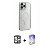MARSİLYAN™- iPhone 15 Pro Max Kılıf Yankı Işık Özel Seri - Siyah Bilvis 5in1 3D Magic Cam Ekran Koruyucu + Lacivert PVD Metal Kamera Lens