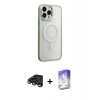 MARSİLYAN™- iPhone 15 Pro Max Kılıf Yankı Işık Özel Seri - Siyah Bilvis 5in1 3D Magic Cam Ekran Koruyucu + Titanyum Gri Raze Metal Kamera Lens