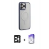 MARSİLYAN™- iPhone 15 Pro Max Kılıf Yankı Işık Özel Seri - Siyah Bilvis 5in1 3D Magic Cam Ekran Koruyucu + PVD Metal Kamera Lens - SH