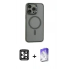 MARSİLYAN™- iPhone 15 Pro Max Kılıf Yankı Işık Özel Seri - Siyah Bilvis 5in1 3D Magic Cam Ekran Koruyucu + PVD Metal Kamera Lens - SH