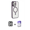 MARSİLYAN™- iPhone 15 Pro Max Kılıf Yankı Işık Özel Seri - Siyah Bilvis 5in1 3D Magic Cam Ekran Koruyucu + Lacivert PVD Metal Kamera Lens