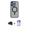 MARSİLYAN™- iPhone 15 Pro Max Kılıf Yankı Işık Özel Seri - Siyah Bilvis 5in1 3D Magic Cam Ekran Koruyucu + Titanyum Gri Raze Metal Kamera Lens