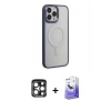 MARSİLYAN™- iPhone 15 Pro Max Kılıf Yankı Işık Özel Seri - Siyah Bilvis 5in1 5D Magic Hayalet Cam Ekran Koruyucu + PVD Metal Kamera Lens - LT