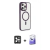 MARSİLYAN™- iPhone 15 Pro Max Kılıf Yankı Işık Özel Seri - Siyah Bilvis 5in1 5D Magic Hayalet Cam Ekran Koruyucu + PVD Metal Kamera Lens - SH