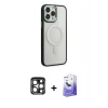 MARSİLYAN™- iPhone 15 Pro Max Kılıf Yankı Işık Özel Seri - Siyah Bilvis 5in1 5D Magic Hayalet Cam Ekran Koruyucu + PVD Metal Kamera Lens - LT