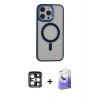 MARSİLYAN™- iPhone 15 Pro Max Kılıf Yankı Işık Özel Seri - Siyah Bilvis 5in1 5D Magic Hayalet Cam Ekran Koruyucu + PVD Metal Kamera Lens - LT