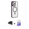 MARSİLYAN™- iPhone 15 Pro Max Kılıf Yankı Işık Özel Seri - Siyah Bilvis 5in1 5D Magic Hayalet Cam Ekran Koruyucu + Raze Metal Kamera Lens - GS