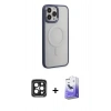 MARSİLYAN™- iPhone 15 Pro Max Kılıf Yankı Işık Özel Seri - Siyah Bilvis 5in1 5D Magic Hayalet Cam Ekran Koruyucu + PVD Metal Kamera Lens - SH