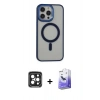 MARSİLYAN™- iPhone 15 Pro Max Kılıf Yankı Işık Özel Seri - Siyah Bilvis 5in1 5D Magic Hayalet Cam Ekran Koruyucu + PVD Metal Kamera Lens - SH