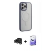MARSİLYAN™- iPhone 15 Pro Max Kılıf Yankı Işık Özel Seri - Siyah Bilvis 5in1 5D Magic Hayalet Cam Ekran Koruyucu + Raze Metal Kamera Lens - TMGI