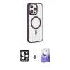 MARSİLYAN™- iPhone 15 Pro Max Kılıf Yankı Işık Özel Seri - Siyah Bilvis 5in1 5D Magic Hayalet Cam Ekran Koruyucu + PVD Metal Kamera Lens - LT