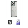 MARSİLYAN™- iPhone 15 Pro Max Kılıf Yankı Işık Özel Seri - Siyah Bilvis 5in1 5D Magic Hayalet Cam Ekran Koruyucu + PVD Metal Kamera Lens - GI
