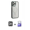 MARSİLYAN™- iPhone 15 Pro Max Kılıf Yankı Işık Özel Seri - Siyah Bilvis 5in1 5D Magic Hayalet Cam Ekran Koruyucu + PVD Metal Kamera Lens - SH