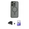 MARSİLYAN™- iPhone 15 Pro Max Kılıf Yankı Işık Özel Seri - Siyah Bilvis 5in1 5D Magic Hayalet Cam Ekran Koruyucu + Raze Metal Kamera Lens - GS