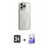 MARSİLYAN™- iPhone 15 Pro Max Kılıf Yankı Işık Özel Seri - Siyah Bilvis 5in1 5D Magic Hayalet Cam Ekran Koruyucu + PVD Metal Kamera Lens - SH