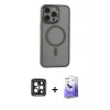 MARSİLYAN™- iPhone 15 Pro Max Kılıf Yankı Işık Özel Seri - Siyah Bilvis 5in1 5D Magic Hayalet Cam Ekran Koruyucu + PVD Metal Kamera Lens - SH