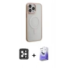 MARSİLYAN™- iPhone 15 Pro Max Kılıf Yankı Işık Özel Seri - Siyah Bilvis 5in1 5D Magic Hayalet Cam Ekran Koruyucu + PVD Metal Kamera Lens - SH