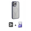 MARSİLYAN™- iPhone 15 Pro Max Kılıf Yankı Işık Özel Seri - Siyah Bilvis 5in1 5D Magic Hayalet Cam Ekran Koruyucu + PVD Metal Kamera Lens - GI