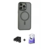 MARSİLYAN™- iPhone 15 Pro Max Kılıf Yankı Işık Özel Seri - Siyah Bilvis 5in1 5D Magic Hayalet Cam Ekran Koruyucu + Raze Metal Kamera Lens - TMGI