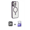 MARSİLYAN™- iPhone 15 Pro Max Kılıf Yankı Işık Özel Seri - Siyah Bilvis 5in1 5D Magic Hayalet Cam Ekran Koruyucu + PVD Metal Kamera Lens - GI