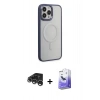 MARSİLYAN™- iPhone 15 Pro Max Kılıf Yankı Işık Özel Seri - Siyah Bilvis 5in1 5D Magic Hayalet Cam Ekran Koruyucu + Raze Metal Kamera Lens - GS