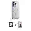 MARSİLYAN™- iPhone 15 Pro Max Kılıf Yankı Işık Özel Seri - Siyah Bilvis Hayalet Cam Ekran Koruyucu + PVD Metal Kamera Lens - GI