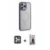 MARSİLYAN™- iPhone 15 Pro Max Kılıf Yankı Işık Özel Seri - Siyah Bilvis Hayalet Cam Ekran Koruyucu + PVD Metal Kamera Lens - GI