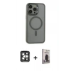 MARSİLYAN™- iPhone 15 Pro Max Kılıf Yankı Işık Özel Seri - Siyah Bilvis Hayalet Cam Ekran Koruyucu + PVD Metal Kamera Lens - GI