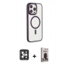 MARSİLYAN™- iPhone 15 Pro Max Kılıf Yankı Işık Özel Seri - Siyah Bilvis Hayalet Cam Ekran Koruyucu + PVD Metal Kamera Lens - GI